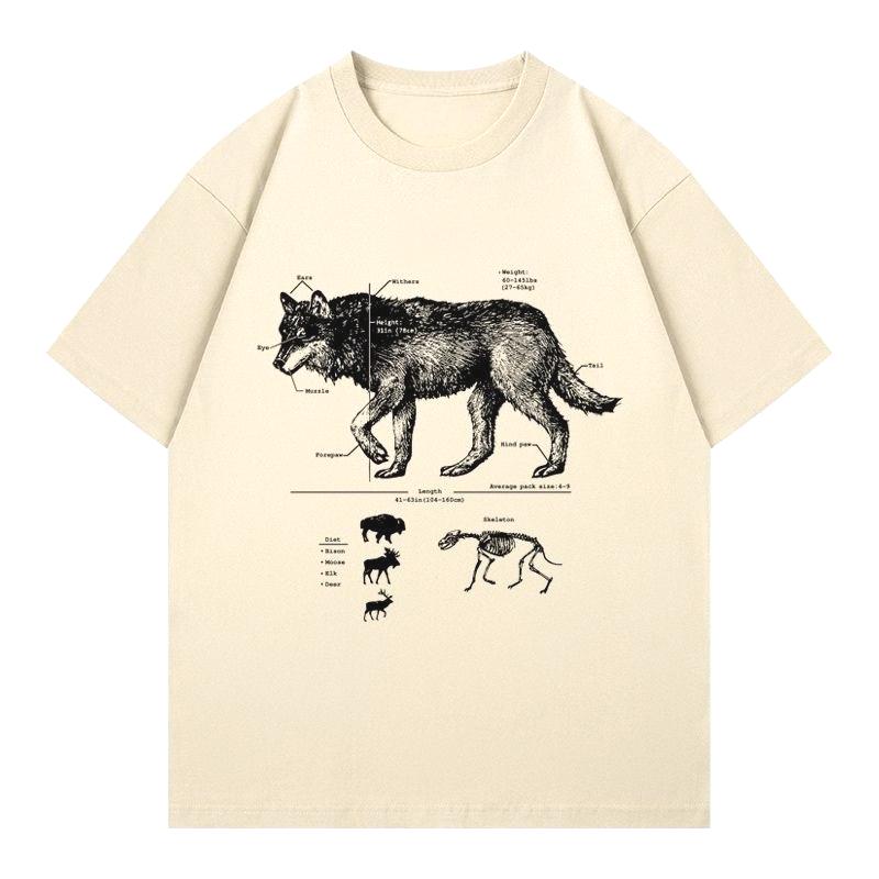 Podzimní a zimní módní a pohodlné bavlněné tričko s potiskem vzoru divokého vlka pro muže a ženy, nadměrná velikost, párové tričko