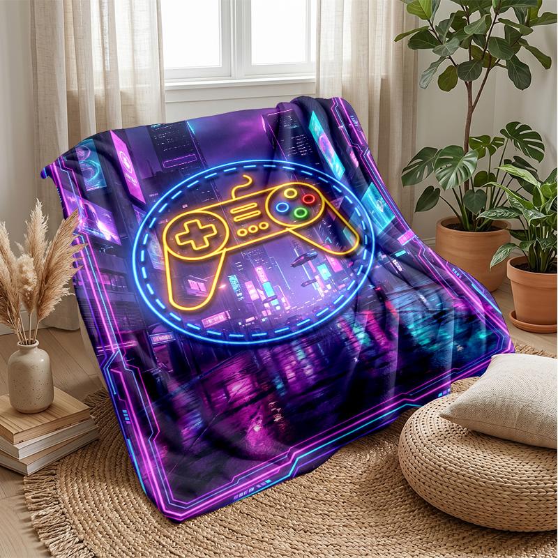 Cyberpunk Gamepad City blanket Personalized Name Flannel Blanket Soft Cozy Plush Throw for Sofa Bed Lightweight Home Decor