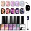 LILY'CUTE Barevná sada gelových laků Cat Eye 7barevná Laserový Flash Diamantový Cat Eye Nail Gel Kit