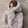 Coat Women's Autumn and Winter Loose Plush Faux Rabbit Fur Hooded Cardigan Women Casual Fashion Medium Length Fur Coat
