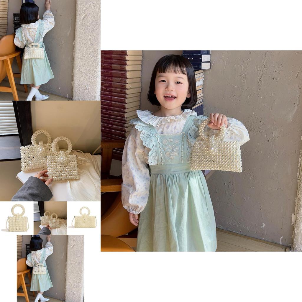 Stilvolle französische süße Perlen-Schultertasche für Kinder mit runden Ringen, trendy