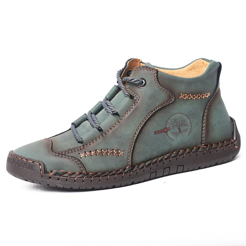 Men s Retro Round Toe Martin Boots - Casual Handmade Leather, Mid-Calf, Large Size. 39 зелёный