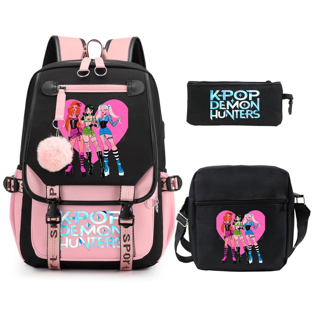 Witch Hunters Kpopdemonhunters Student School Bag Shoulder Bag Casual Pencil Bag Three-Piece Set