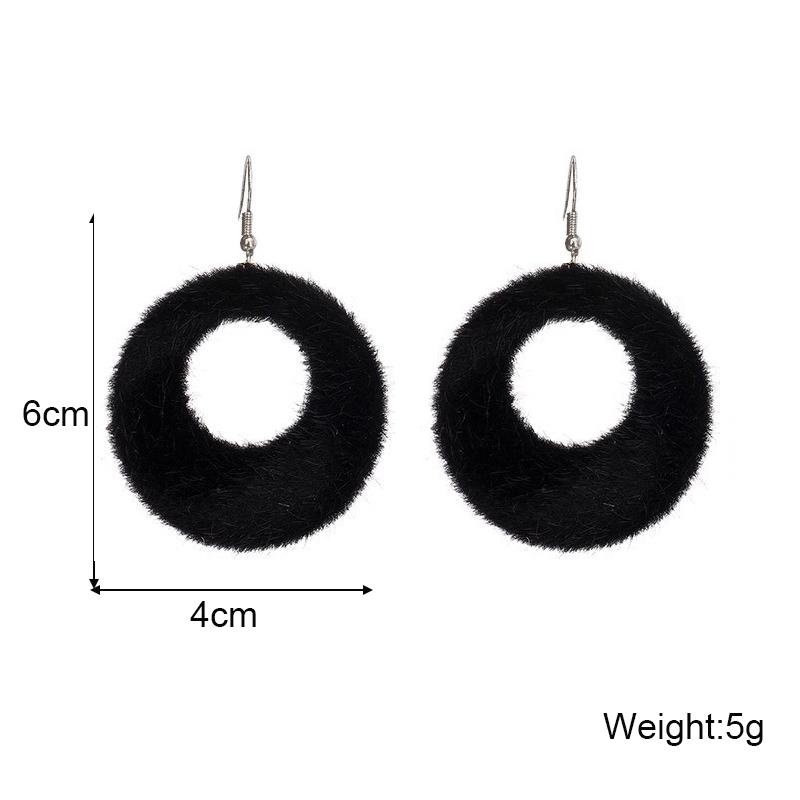 Black Plush Round Pendants Hook Earrings for Women Bohemian Elegant Light Dangle Earrings Hollow Circle brincos feminino