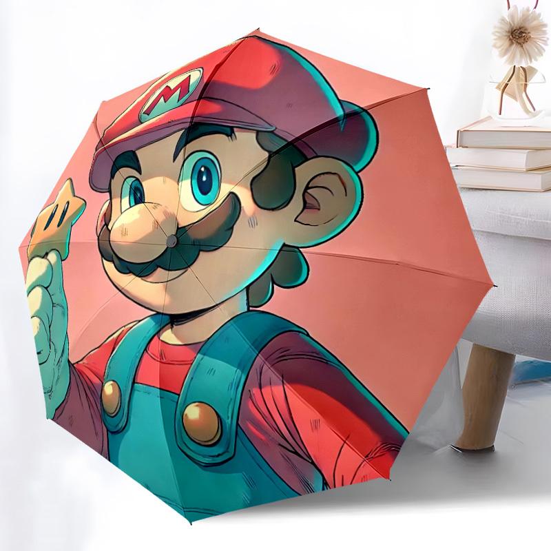1PC Mario Star Automatic Folding Umbrella, Automatic Folding Umbrella with 8 Ribs, Convenient for Outdoor Use 059