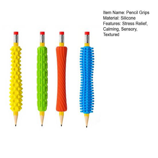 4Pcs Textured Silicone Pencil Grips for Stress Relief Sensory Fidget Sleeves Quiet Classroom Fidget Tool for Home School Office Travel