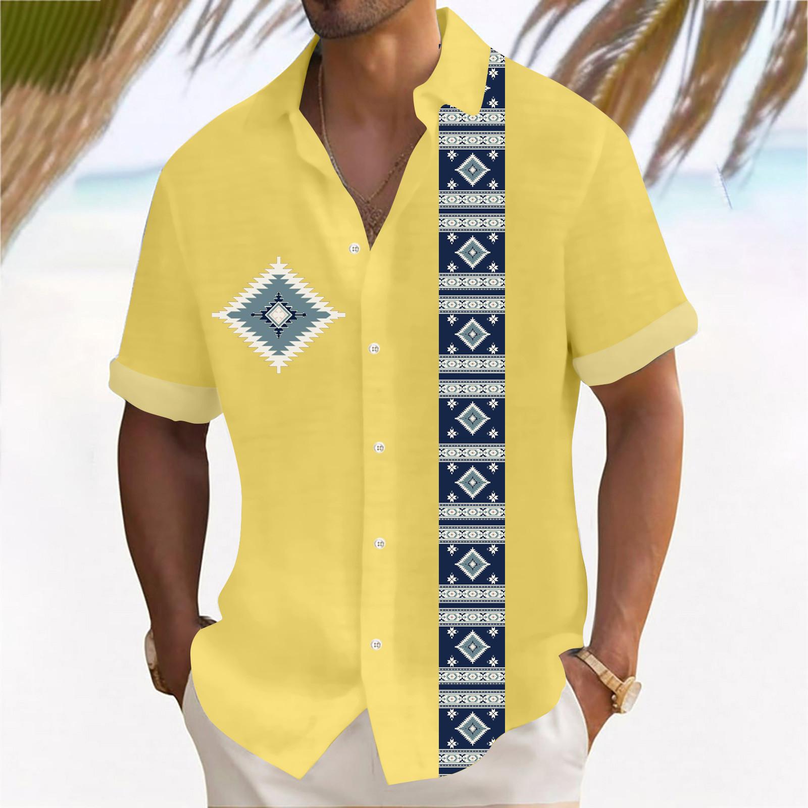 

Чоловіча гавайська сорочка, чоловіча вінтажна сорочка для боулінгу з коротким рукавом, літня пляжна сорочка XL жовтий