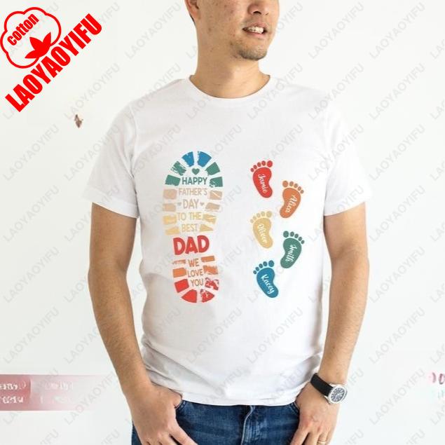 

Personalized Dad and Kids Footprints Names Footprints TShirt Child Daddy Pattern Shirt Summer Fashion Casual Soft Cotton Tees 4XL