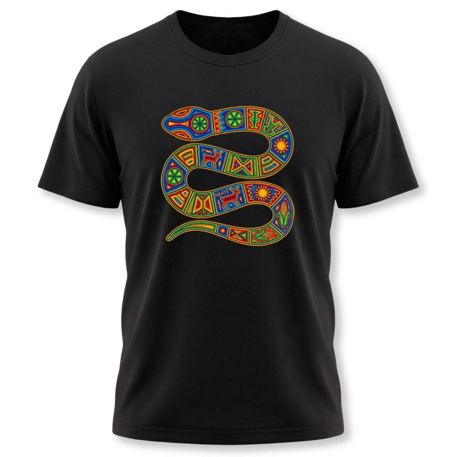 Huichol Snake Art T-Shirt | Vibrant Indigenous Serpent Graphic Tee Shirt M