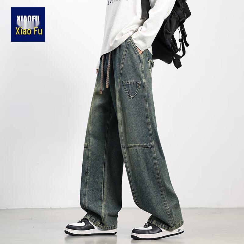 Men's Retro Loose Fit Straight Wide-Leg Cargo Jeans