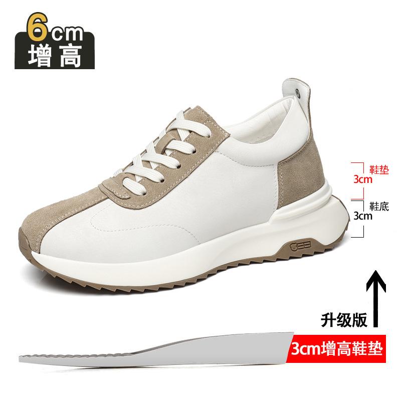 Inner Heightening Board Shoes Men's 8cm6cm Youth Leather Breathable Sports and Leisure Shoes Retro Invisible Heightening Dad Shoes