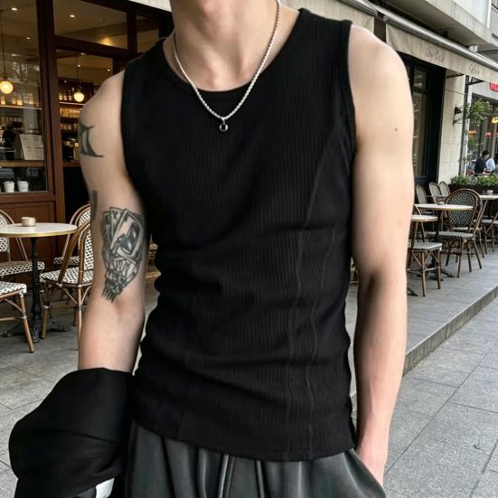 Men Ribbed Tank Top Summer Sleeveless T-Shirt Solid Color Workout Tank Top for Gym Outdoor Sports Street Beach