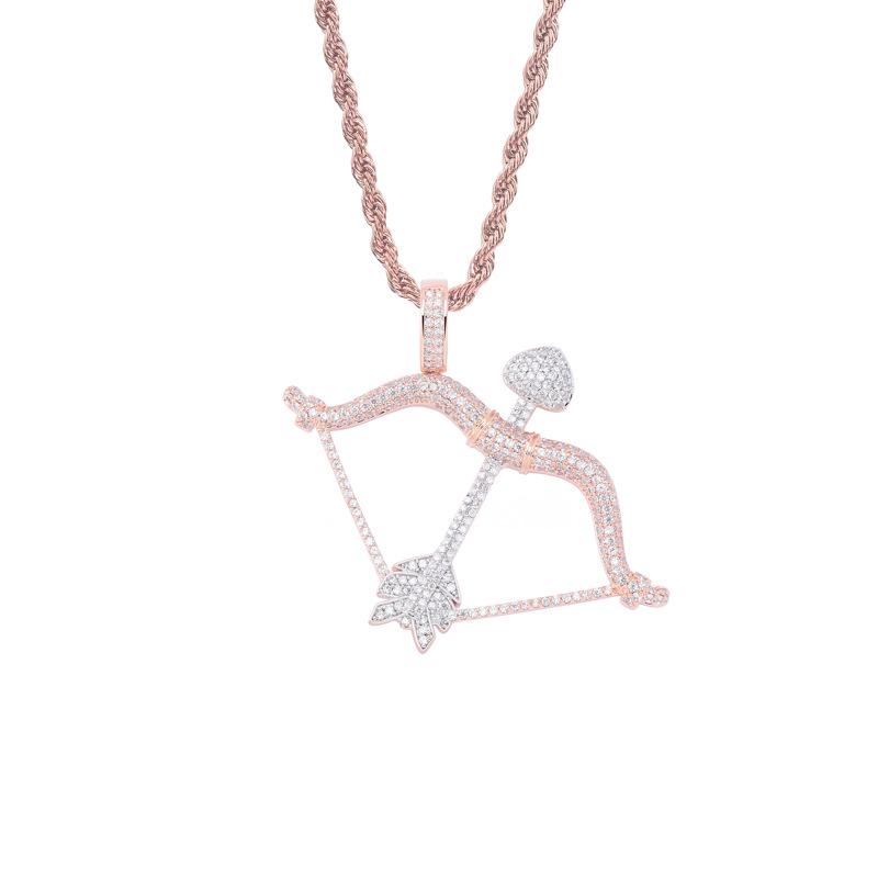 European-American Hip-Hop Cupid's Arrow Zirconia Pendant Necklace