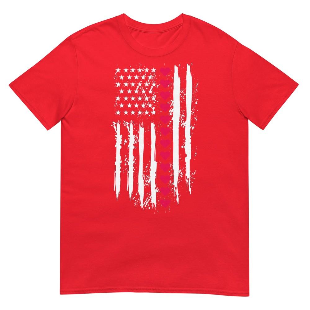 Valentines Day Red Hearts Us American Flag Patriotic Lover TShirt S