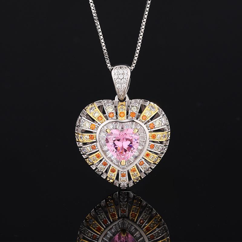 New Huameimei Style Fashion Simulation Red Corundum Powder Zirconium Golden Heart Shaped Set Jewelry Light Luxury Women
