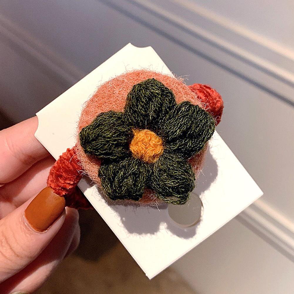 Handmade Crochet Flowers Hair Rope Band Woolen Head Decor Gifts for Woman