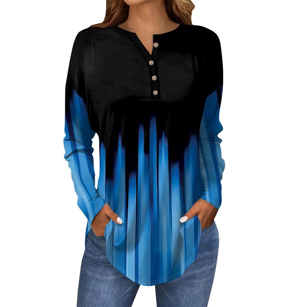 Tee Shirts For Women Fall Casual Long Sleeve Button Shirts Sweatshirt Vintage Graphic Printing Top Pullover