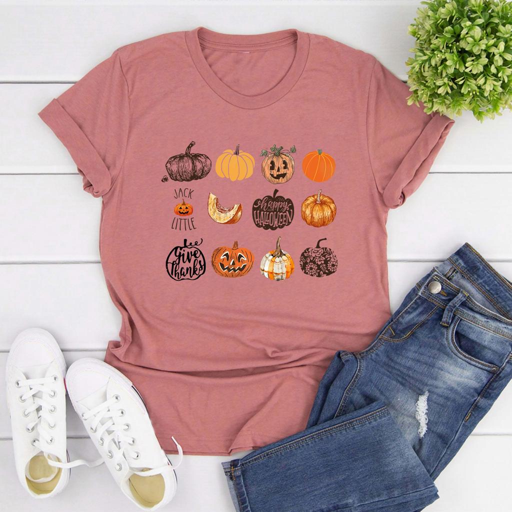 Fall Harvest Pumpkins Jack O Lantern Women TShirt Halloween Shirt Short Sleeve Graphic T Shirts Cute Halloween Pumpkin Tshirt