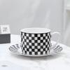 Nordic Black And White Green Plaid Bone China Cup Saucer Couple Coffee Cup Saucer Ceramic Afternoon Tea Cup Saucer Birthday Gift