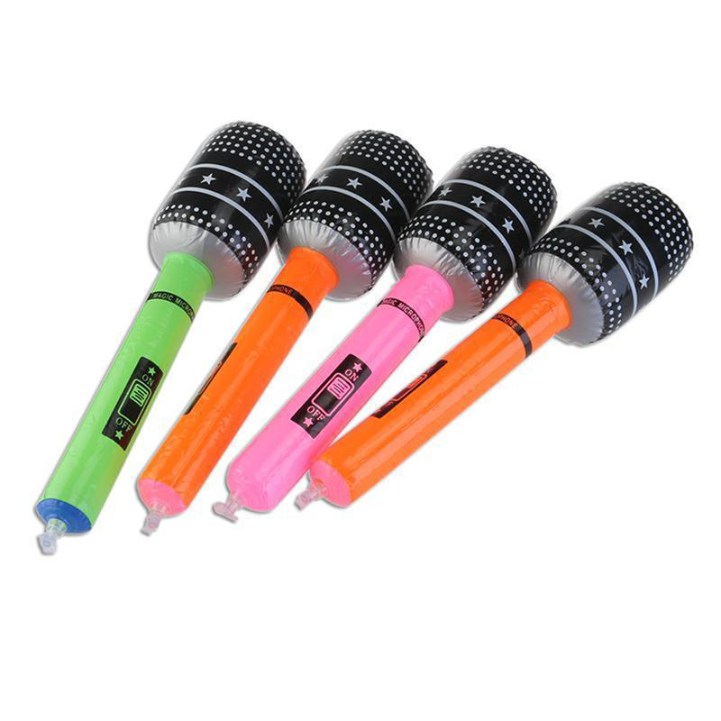 6Pcs Blow Up Inflatable Plastic Microphone 24Cm Party Favor Kids Toy Gift (Random Color)