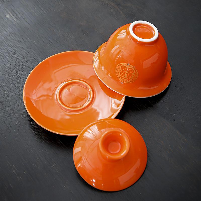 Change the Mouth of the Teacup Wedding Set, a Pair of Covered Bowls and Chopsticks, Red Festive Bowl Dowry Tea Set, Wedding Toasting Cup