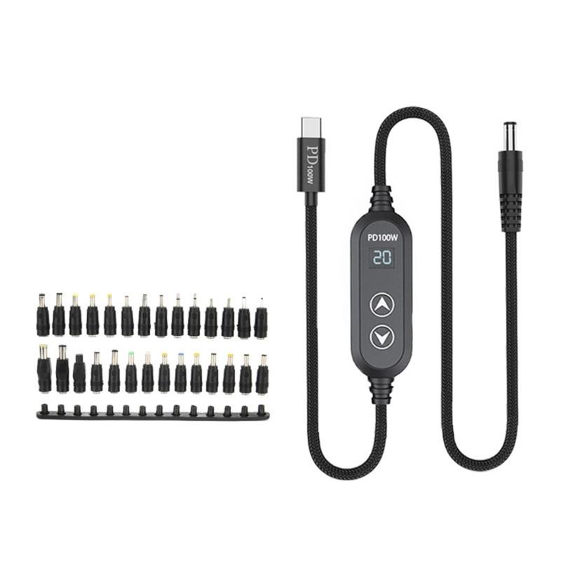 USB C Power Cord with 28 Adapters 100W Highest Efficiency Variable Power Supply DC5.5 Type C Charging Cable 120cm 1