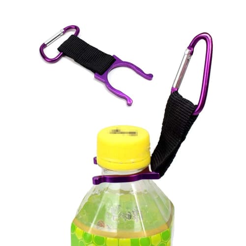 Audiophile Water Bottle Holder, 5-Piece Set (1 of Each Color), with Carabiner, Aluminum and Nylon Strap, Water Bottle Carrying Hooks (Red, Yellow, Pur