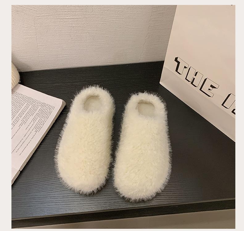 

Простые универсальные полутапочки с толстой подошвой и закрытым носком для женщин, для улицы, 2025 новинка осени и зимы, ленивые однотонные пушистые тапочки 40 бежевый