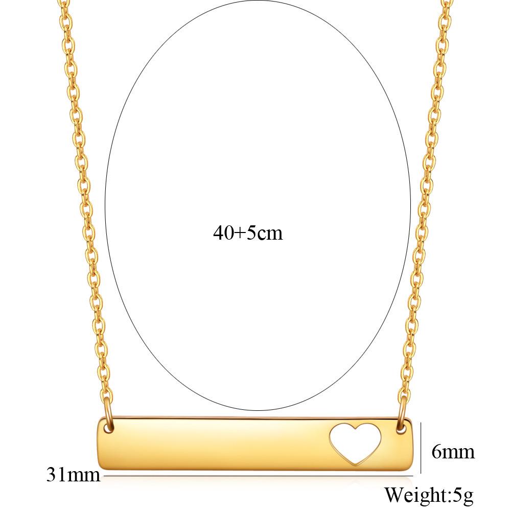 31MM Personalized Long Bar Heart Stainless Steel Necklace - Customizable with Laser Logo