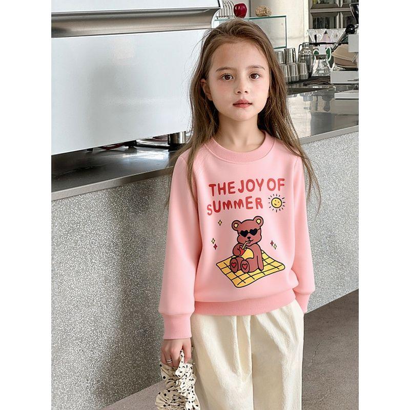 27Home Korean Style Kidsren's Clothing Autumn and Winter 2026 New Kidsren's Sports Sweatshirts Fleece Shirts Baby Bear Clothes