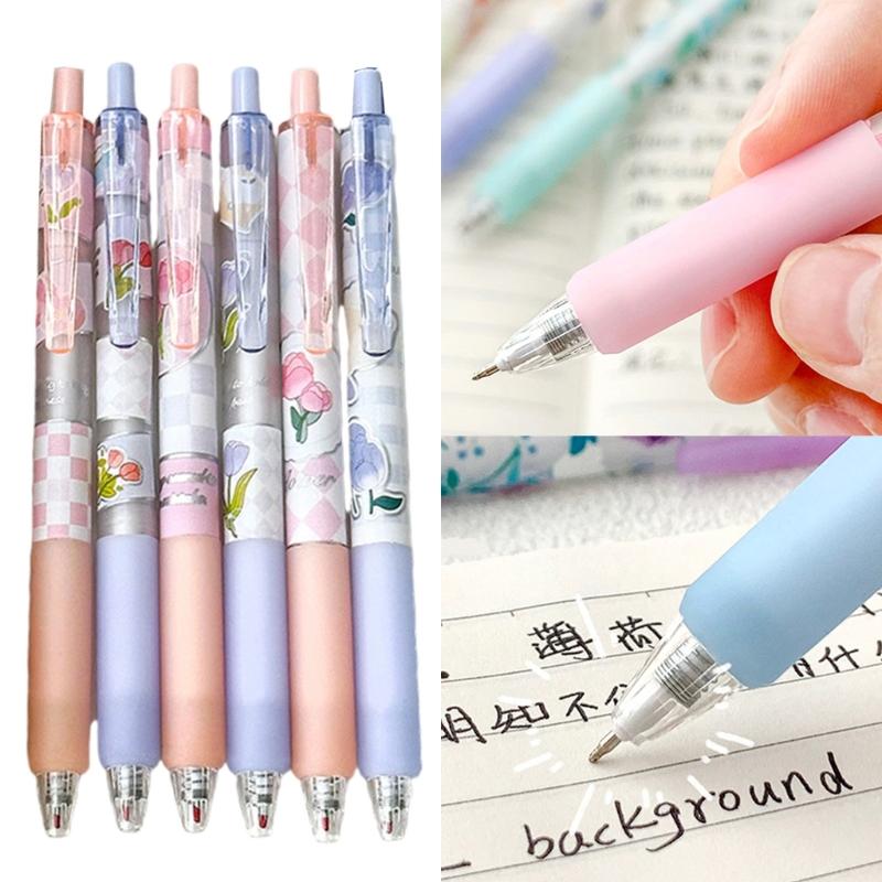 6 Pcs Retractable Gel Pen Floral Neutral Pen Black Ink Pressing Pen Quick-Drying Writing Pen Journaling Pen for Student