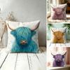 Turquoise Highland Cow Pillow Case Double-Sided Plush Sofa Cushion Covers Organic Breathable Invisible Zipper