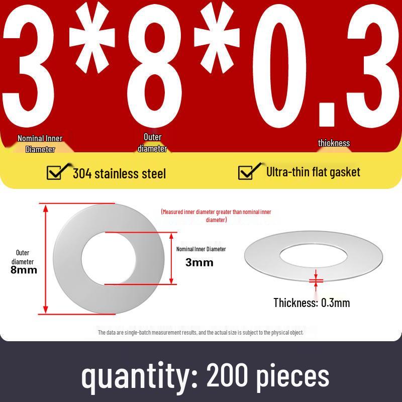 Plochá podložka z nerezové oceli 304 pro nastavení vůle hřídele (0,1/0,2/0,3 mm)