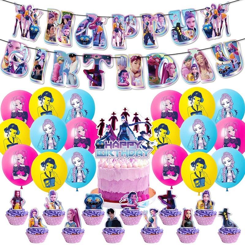 Set Tacâmuri de Petrecere de Unică Folosință Kpop De Hunter Tragere de Steag Petrecere de Ziua de Naștere Coreean Kpop Petrecere Anime Celebrare Consumabile Picnic Deco