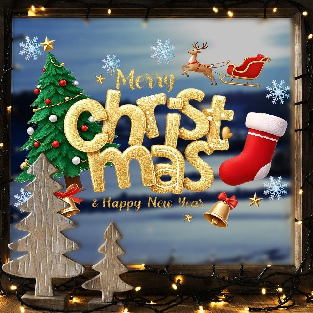 Colorful Christmas Window Sticker Removable Festive Room Decoration Static Glass Cling Homeowner