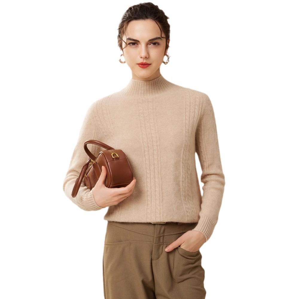 Women's 100% Pure Cashmere Sweater - New Autumn/Winter High-Neck Cable Knit Base Layer
