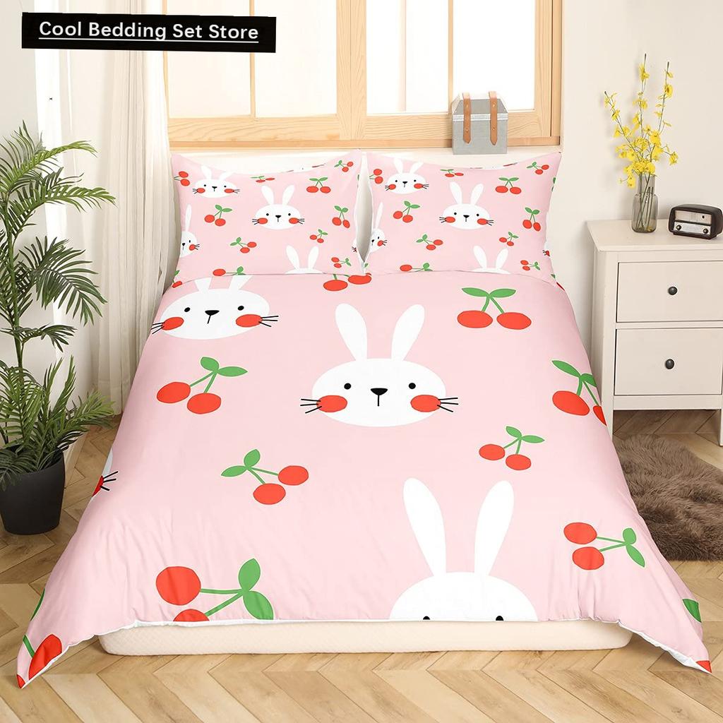 Kids Cartoon Rabbit Carrot King Queen Duvet Cover Boys Girls Cute Bunny Bedding Set Animal Quilt Cover Polyester Comforter Cover
