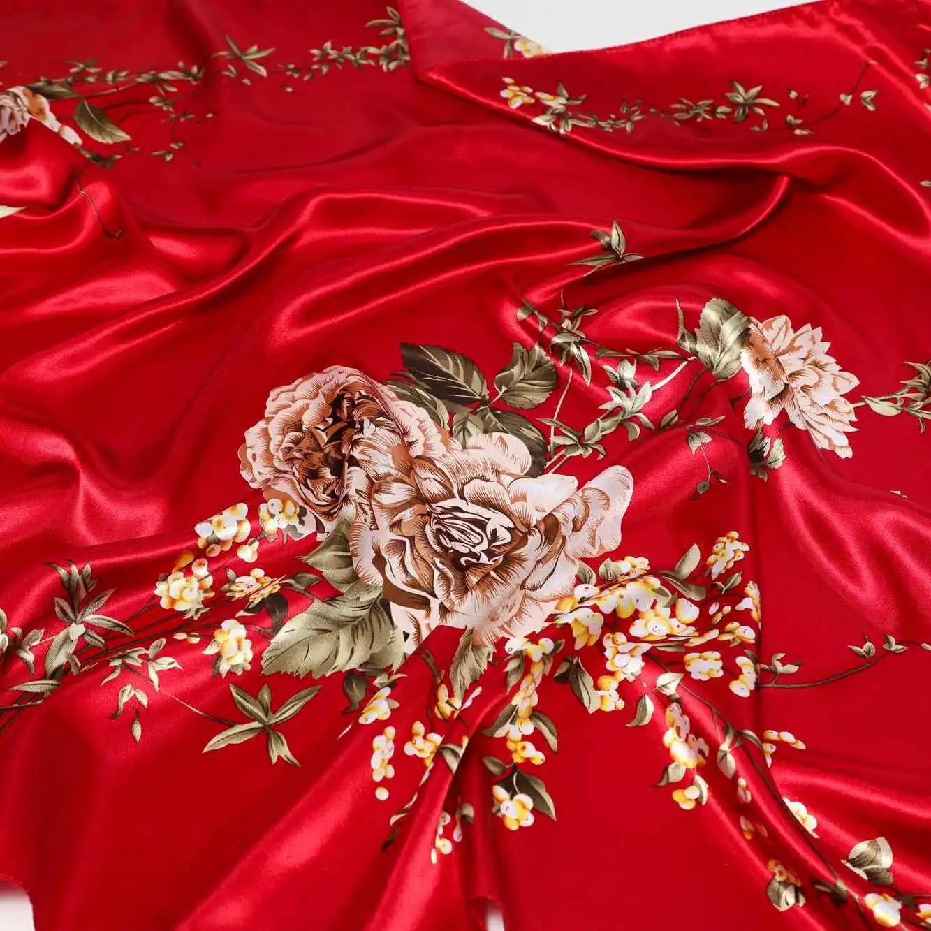 

90*90cm Square Shawls and Wraps Floral Print Neck Scarf For Women Silk Satin Neck Scarfs For Ladies Bandana Head Scarves Female 90X90CM