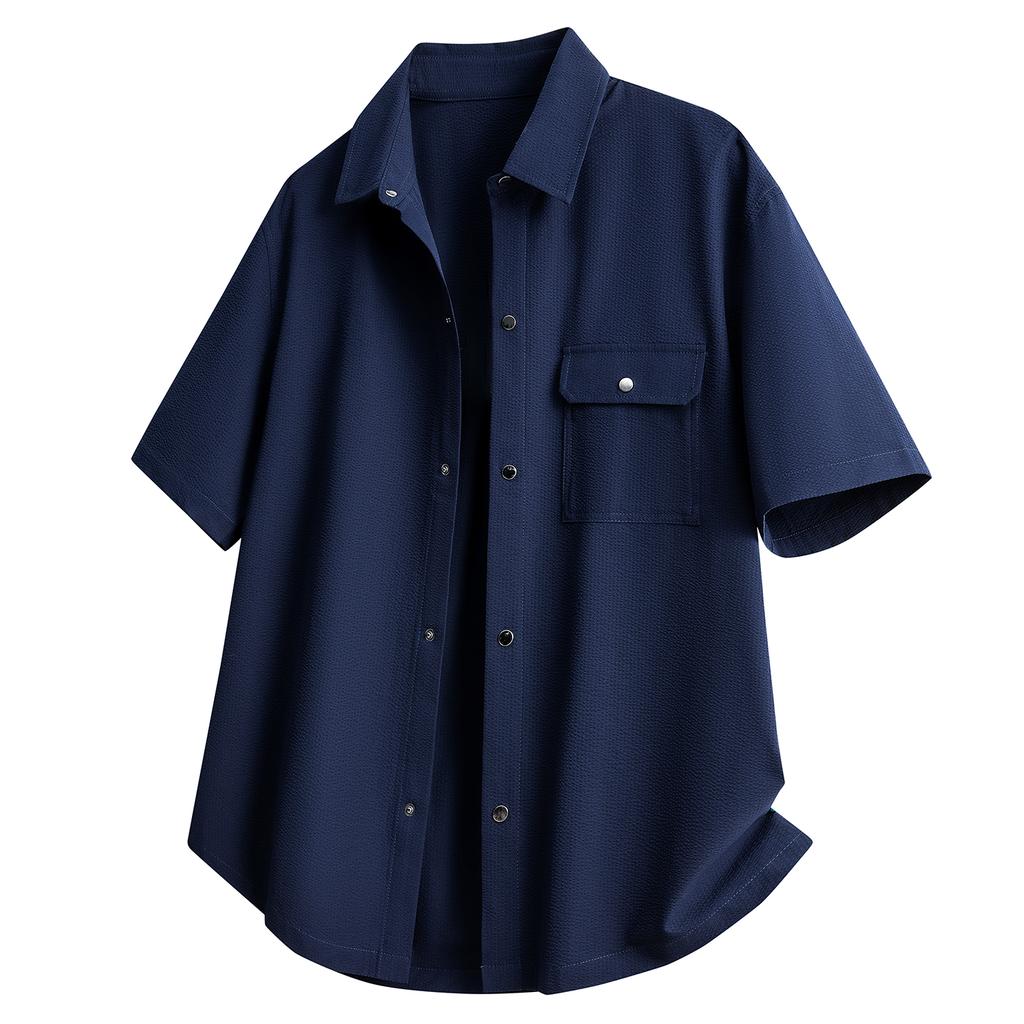 Shirt Men's Short-sleeved Shirt T-shirt Solid Color Lapel Top Breathable Sweat-absorbent Loose Versatile Shirt