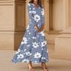 Women's Casual 3/4 Sleeve V-Neck Floral Print Maxi A-Line Beach Dress