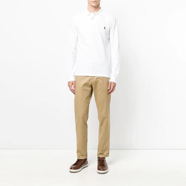 Polo Ralph Lauren Logo Embroidered Solid Color Simple Long Sleeve Polo Shirt Men tops White 710681126-001