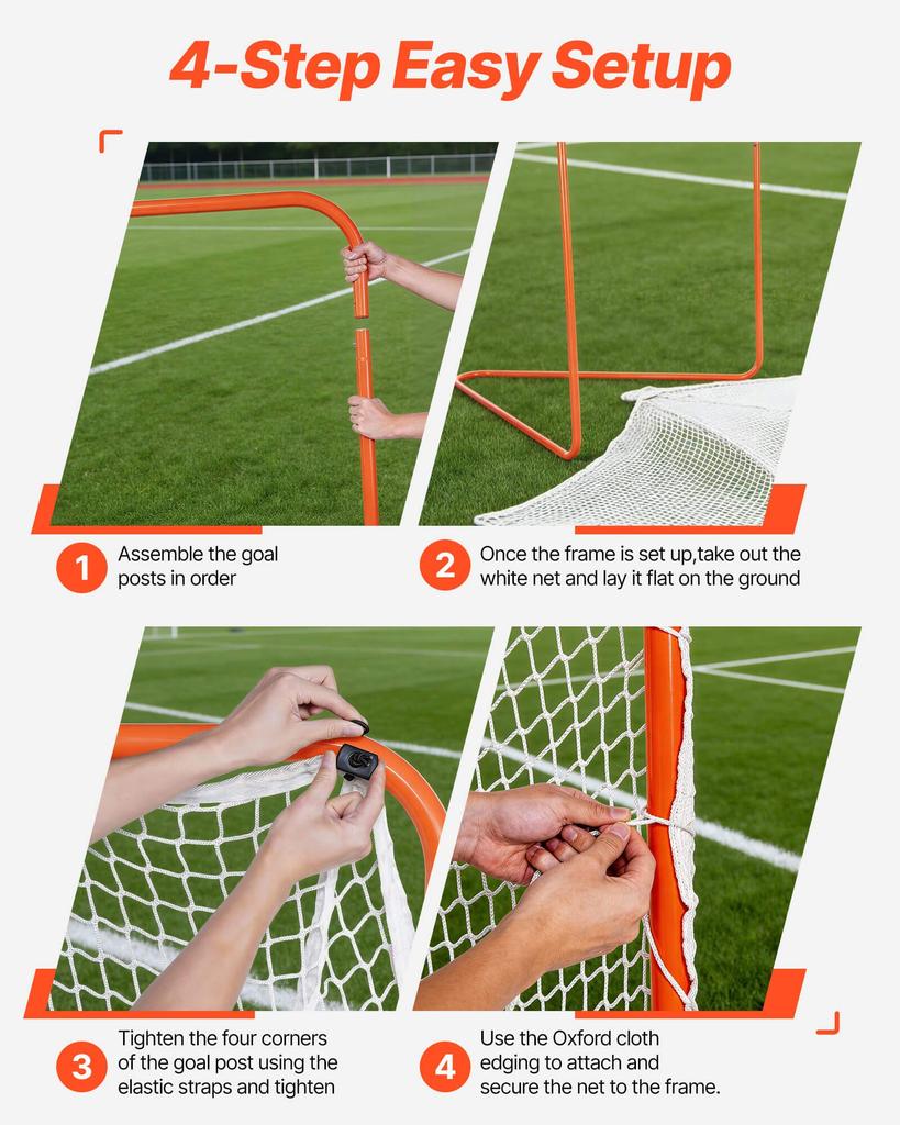 VEVOR Lacrosse Goal, 6' X 6' Lacrosse Net, Steel Frame Backyard Lacrosse Training Equipment, Portable Lacrosse Goal with Carry Bag