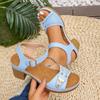 New Casual One-button High-heeled Sandals with Large Thick-heeled Shoes