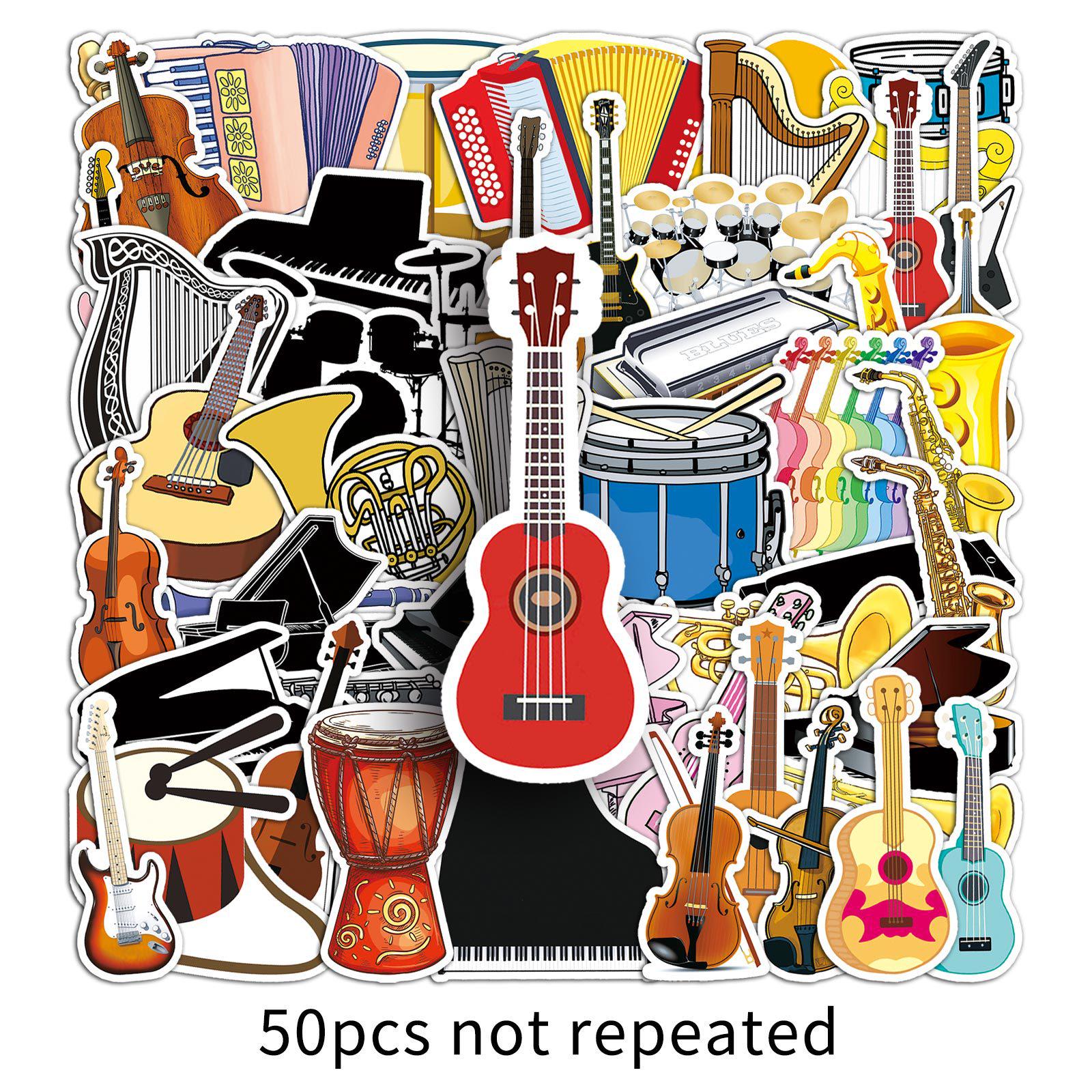 50pcs Trendy Musical Instrument Stickers: Creative, Waterproof Decorations for Suitcase or Laptop