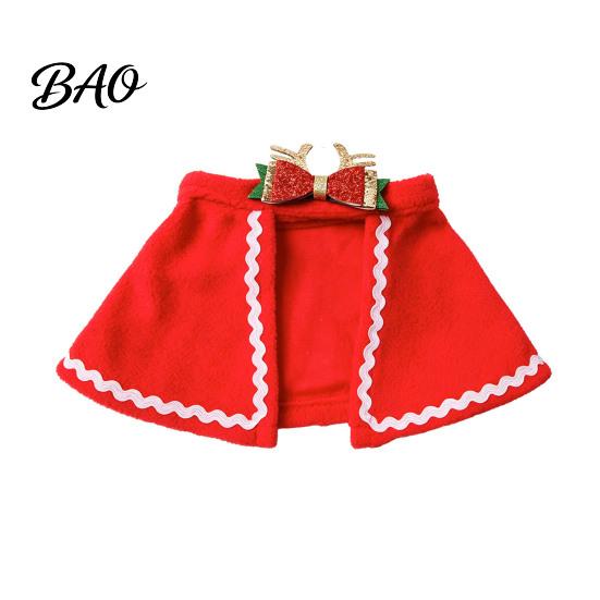 Small Dog Festive Wear Pet Christmas Cape with Bow, Red Cloak for Medium Dogs & Cats, Holiday Outfit White Wavy Trim, Costume Apparel Pets