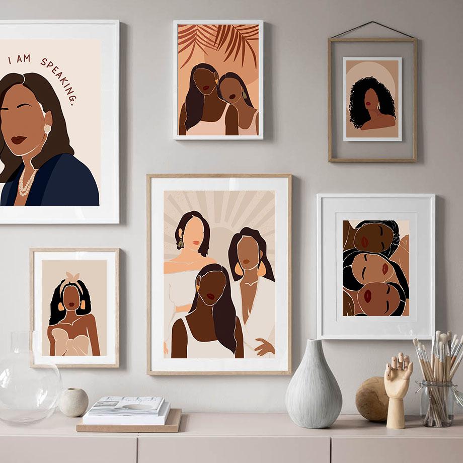 Fashion Black Girl Friends Party Boho Wall Art Canvas Painting Nordic Poster And Prints Bar Wall Pictures For Living Room Decor