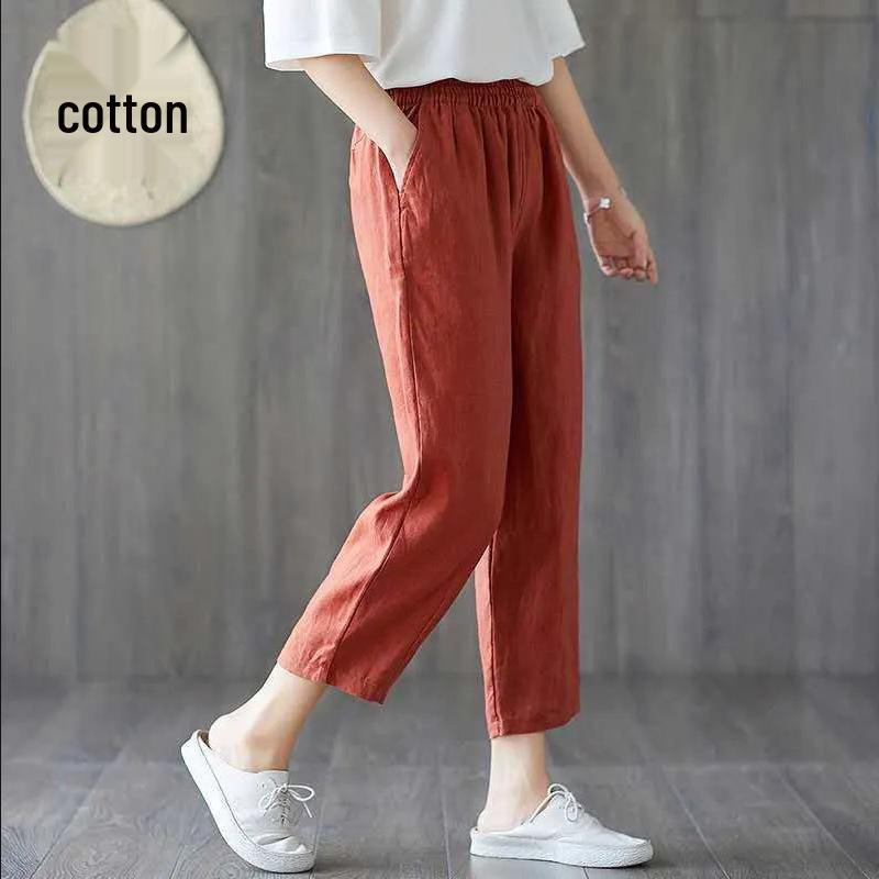 Retro Artistic Cotton Harem Pants - Breathable, Loose-Fit Summer Women's Plus Size Cropped Pants