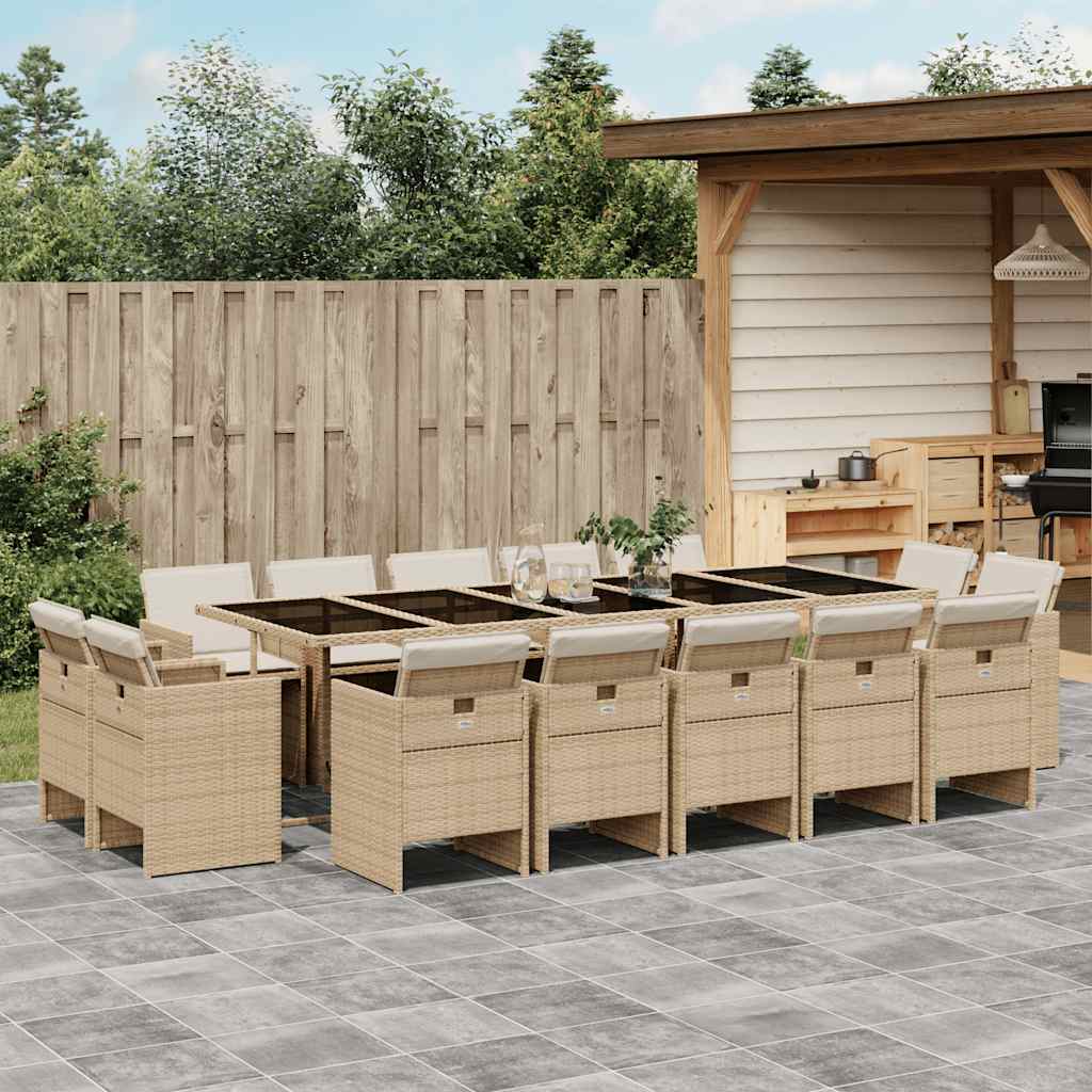 Vidaxl 15-Cz. Garden Furniture Set With Cushions, Beige, PE Rattan