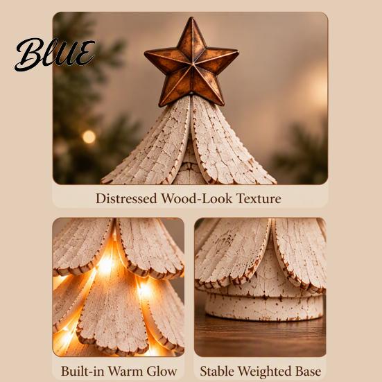 Unique Holiday Gifts for Her 2Pcs Vintage Lighted Christmas Tree Figurine Retro Resin Xmas Decor with Warm Desktop Figurines LED Light Rustic Statue
