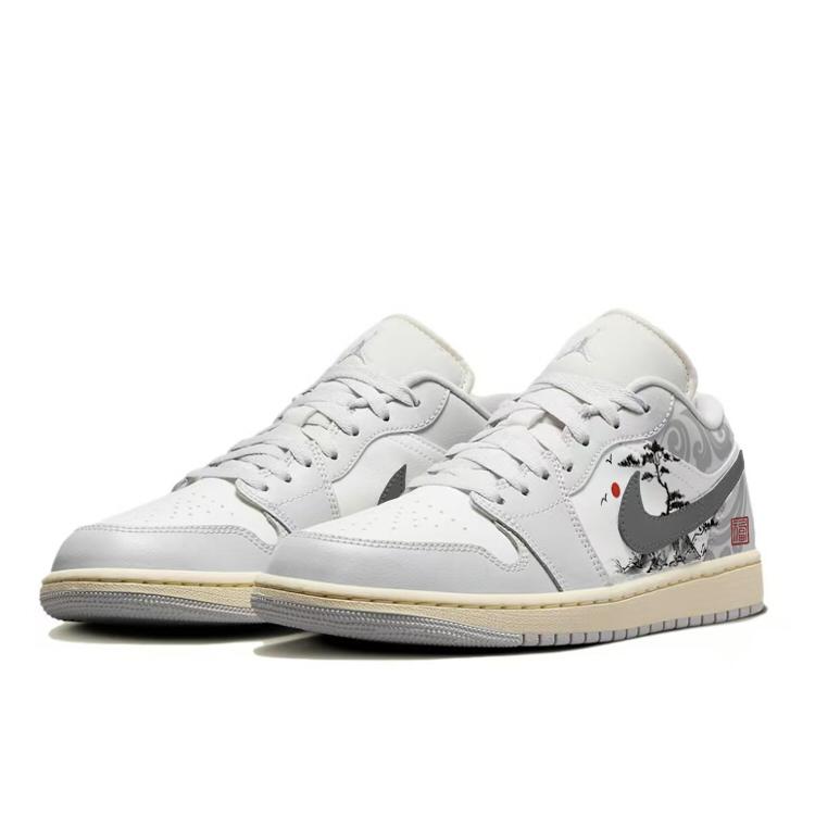 Jordan Air Jordan 1 Low top Vintage Basketball Shoes Women's Gray White DC0774-103(Team183-)